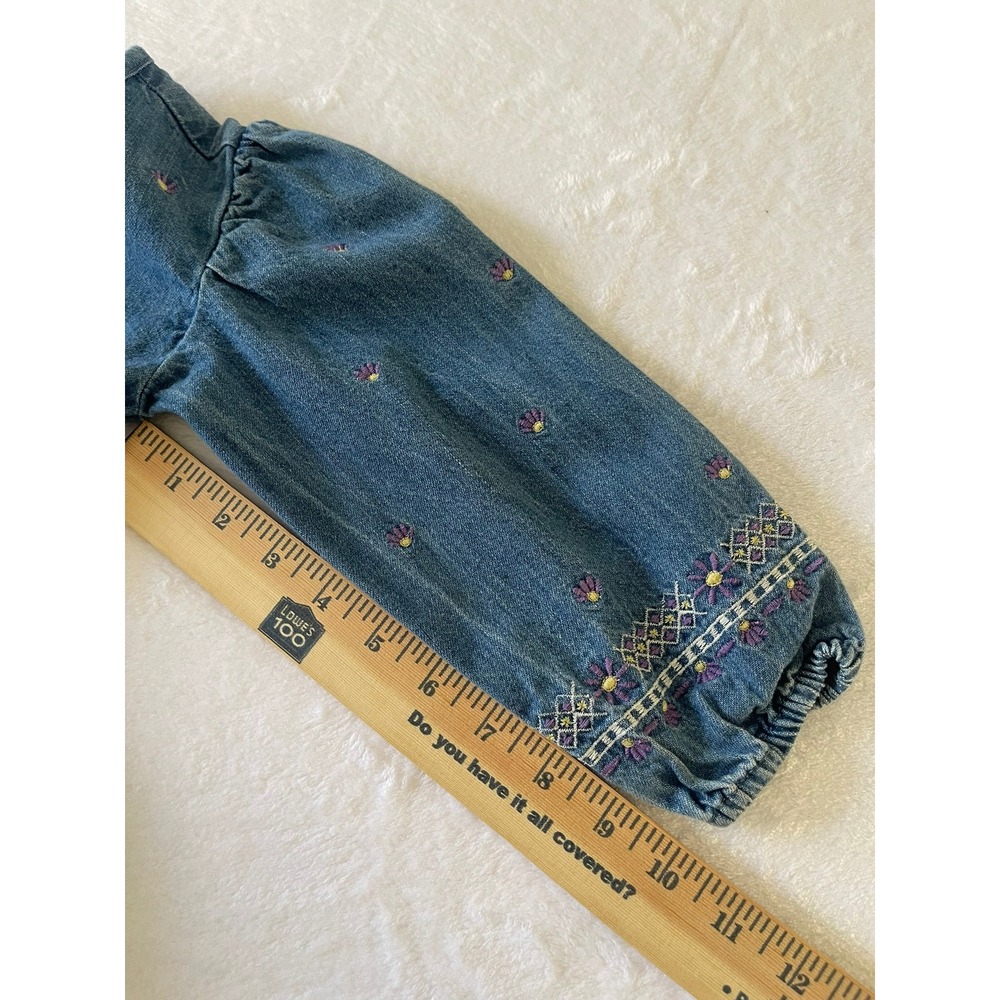 Old Navy Girls 4T Medium Wash Denim Embroidered Floral Button Front Dress - Picture 5 of 11
